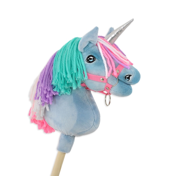 Einhorn Steckenpferd mit bunter Mähne - blau A4 minze