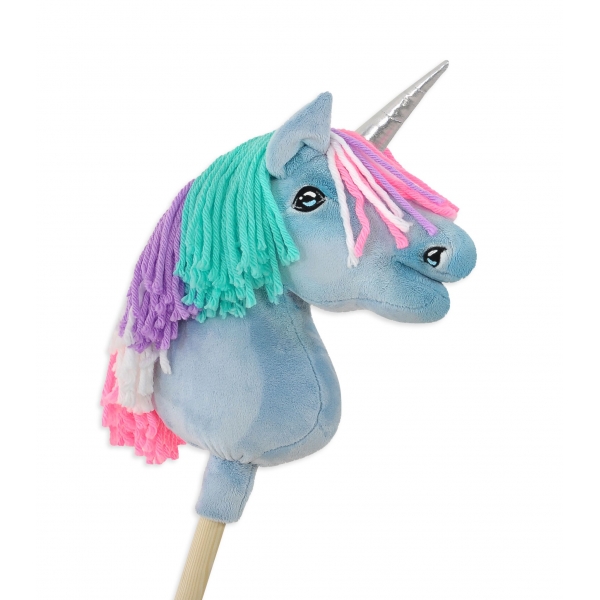 Einhorn Steckenpferd mit bunter Mähne - blau A4 minze