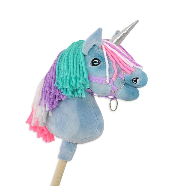 Einhorn Steckenpferd mit bunter Mähne - blau A4 minze