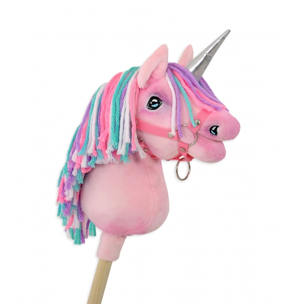 Einhorn Steckenpferd mit bunter Mähne - pink A4 bunt