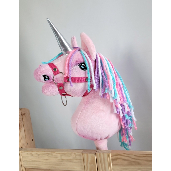 Einhorn Steckenpferd mit bunter Mähne - pink A4 bunt