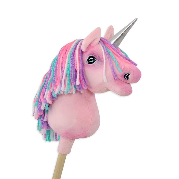 Einhorn Steckenpferd mit bunter Mähne - pink A4 bunt