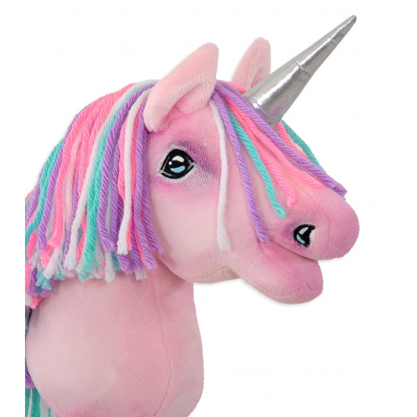 Einhorn Steckenpferd mit bunter Mähne - pink A4 bunt