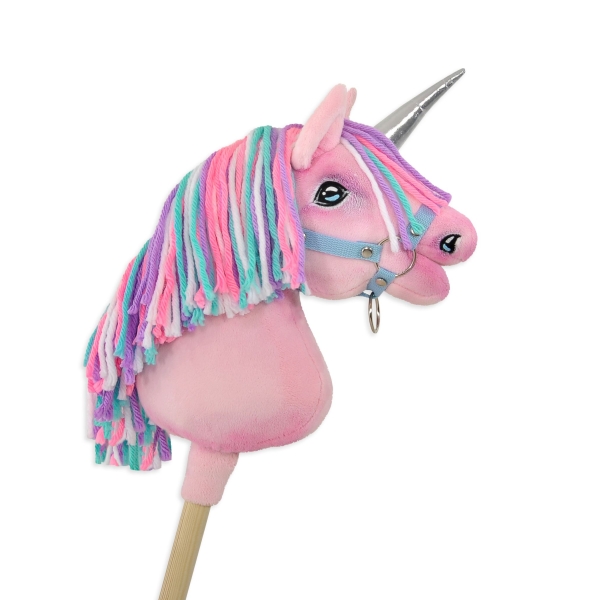 Einhorn Steckenpferd mit bunter Mähne - pink A4 bunt