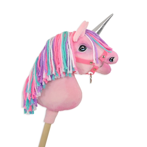 Einhorn Steckenpferd mit bunter Mähne - pink A4 bunt