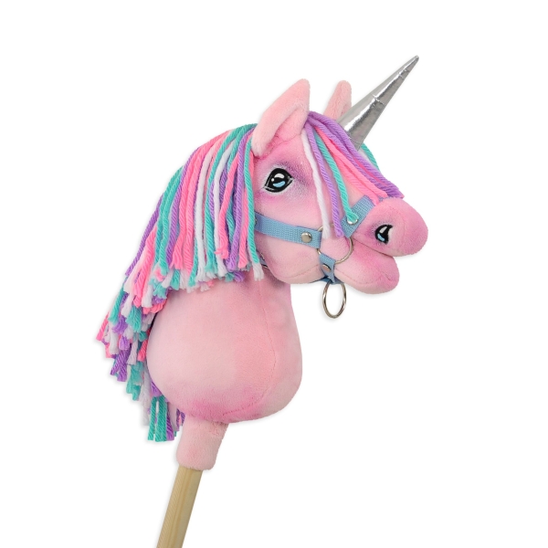 Einhorn Steckenpferd mit bunter Mähne - pink A4 bunt