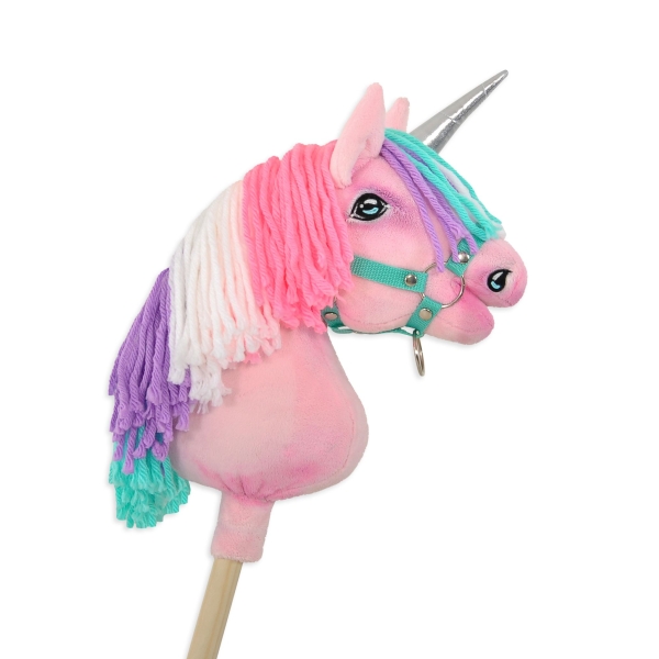 Einhorn Steckenpferd mit bunter Mähne - rosa A4 rosa