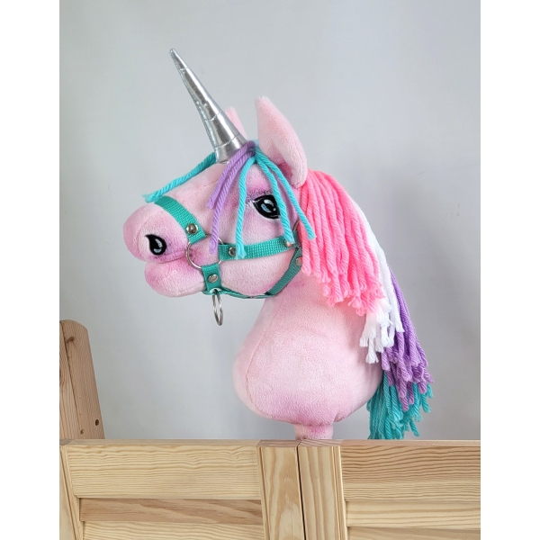 Einhorn Steckenpferd mit bunter Mähne - rosa A4 rosa