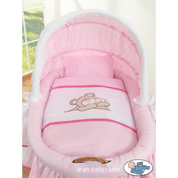 Bezug mit Bär für Stubenwagen Rosa Mädchen