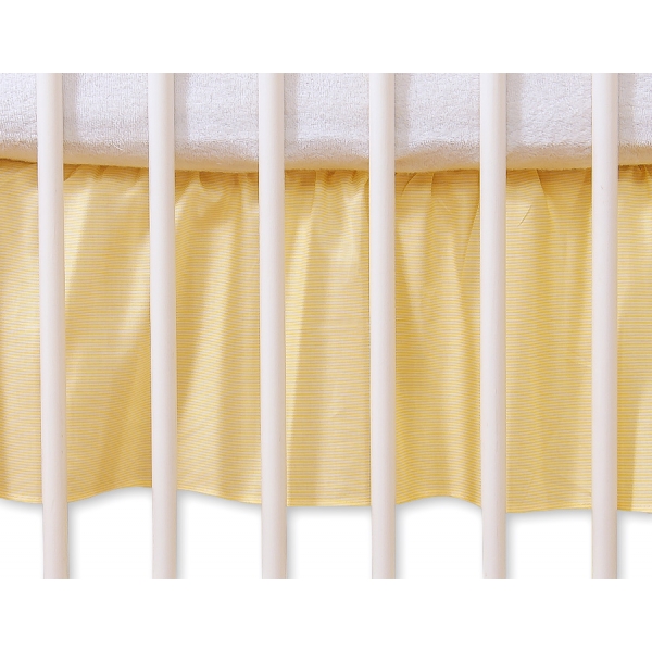 Fest gefaltete Rüsche für Babybett 140x70 cm - Hängende Herzen gelb gestreift