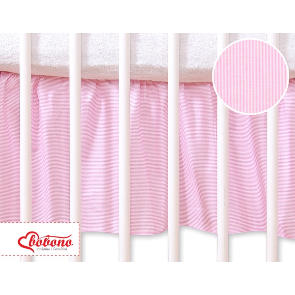 Fest gefaltete Rüsche für Babybett 140x70 cm - Hängende Herzen rosa gestreift