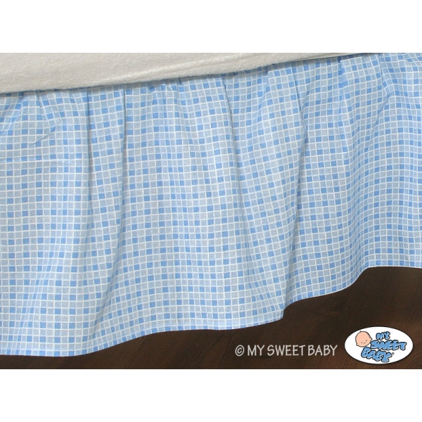 Fest gefaltete Rüsche für Babybett 140x70cm - Bär mit Schleife blue
