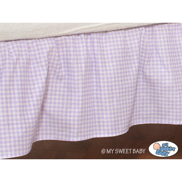 Fest gefaltete Rüsche für Babybett 140x70cm - Bär mit Schleife lila