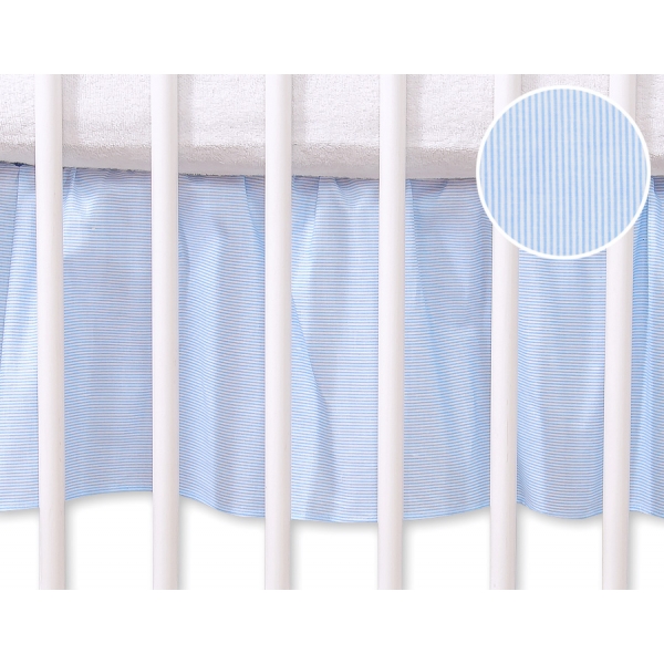 Fest gefaltete Rüsche für Babybett 140x70cm - Hängende Herzen blau gestreift