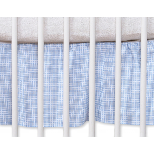 Fest gefaltete Rüsche für Babybett 140x70cm - Hängende Herzen blau kariert