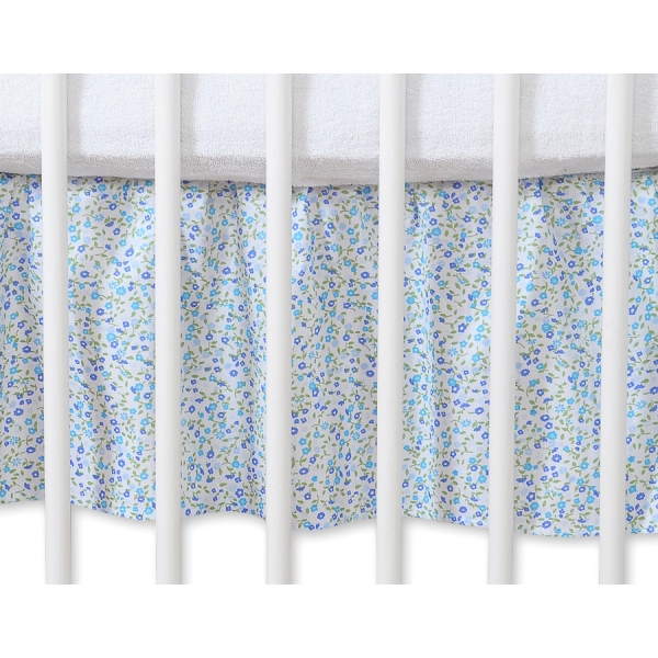 Fest gefaltete Rüsche für Babybett 140x70cm - Hängende Herzen blaue Blümchen
