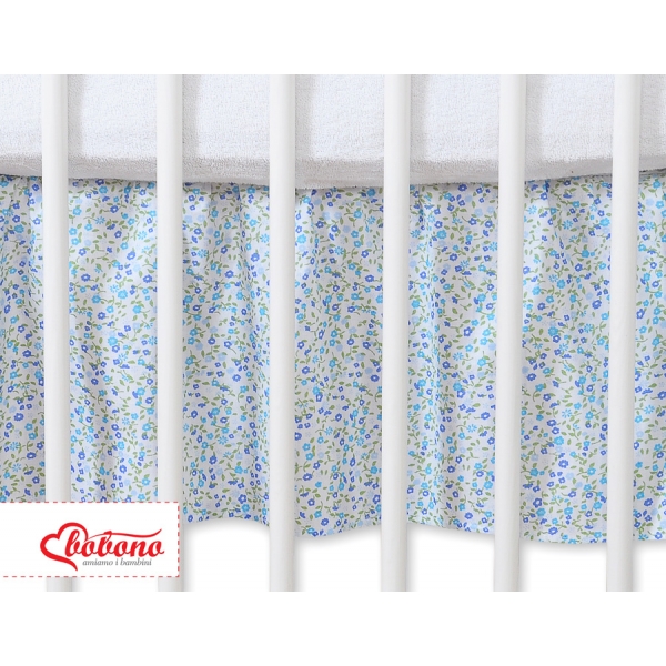 Fest gefaltete Rüsche für Babybett 140x70cm - Hängende Herzen blaue Blümchen