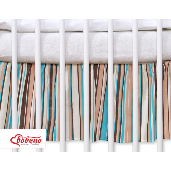 Fest gefaltete Rüsche für Babybett 140x70cm - Hängende Herzen braun gestreift