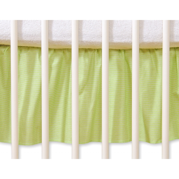 Fest gefaltete Rüsche für Babybett 140x70cm - Hängende Herzen grün gestreift