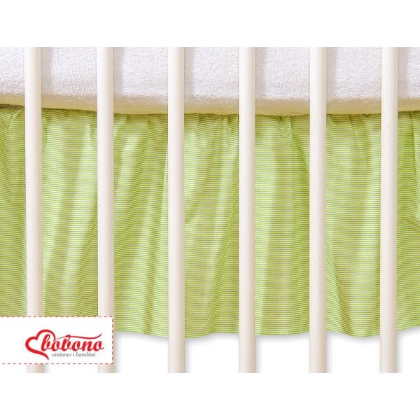 Fest gefaltete Rüsche für Babybett 140x70cm - Hängende Herzen grün gestreift