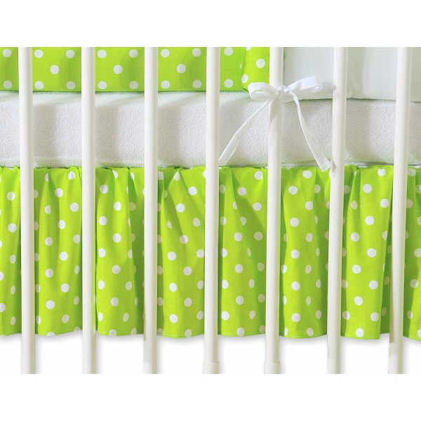 Fest gefaltete Rüsche für Babybett 140x70cm - Hängende Herzen Grün-Punkmuster