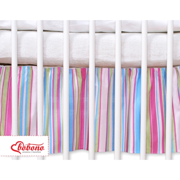 Fest gefaltete Rüsche für Babybett 140x70cm - Hängende Herzen lila gestreift