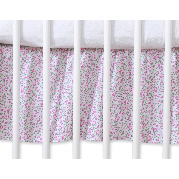Fest gefaltete Rüsche für Babybett 140x70cm - Hängende Herzen rosa Blümchen