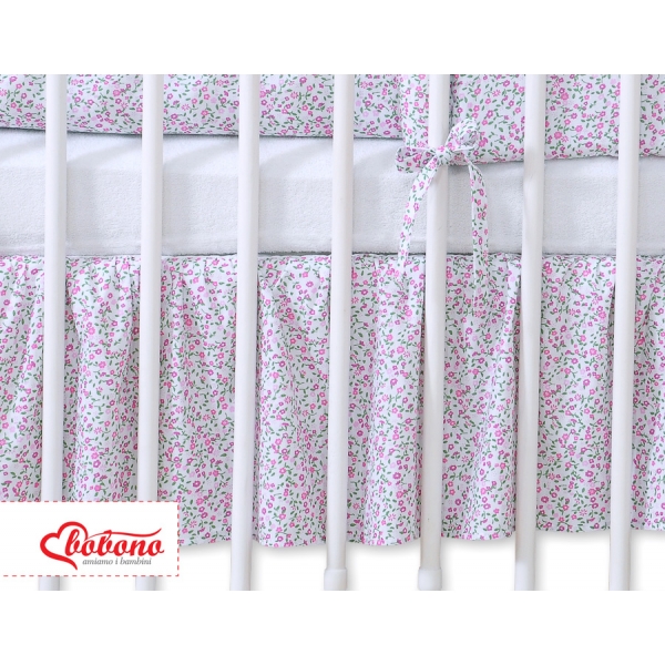 Fest gefaltete Rüsche für Babybett 140x70cm - Hängende Herzen rosa Blümchen