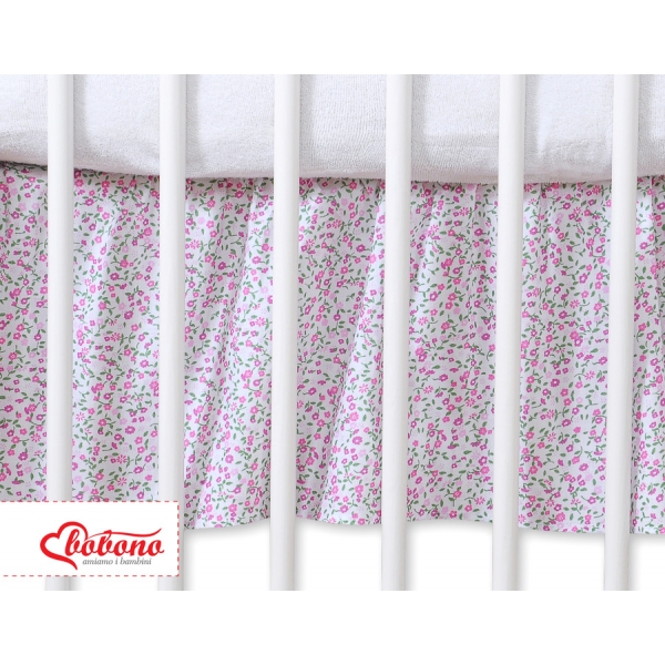 Fest gefaltete Rüsche für Babybett 140x70cm - Hängende Herzen rosa Blümchen