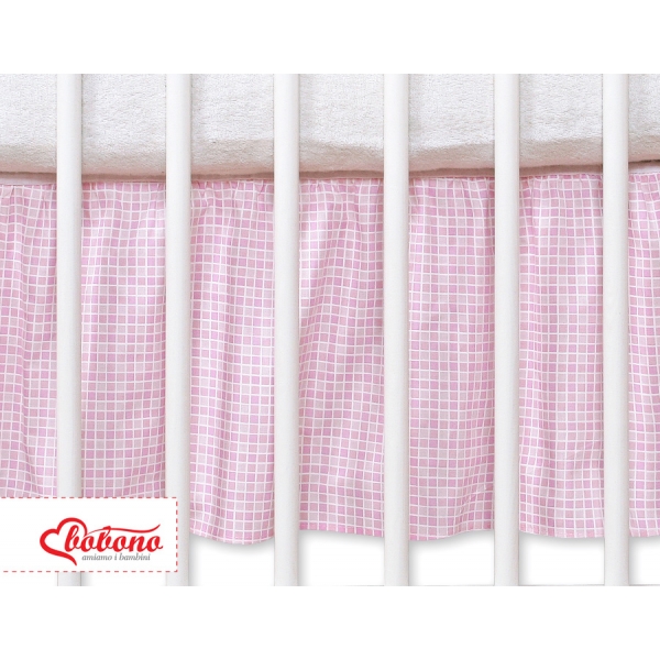 Fest gefaltete Rüsche für Babybett 140x70cm - Hängende Herzen rosa kariert