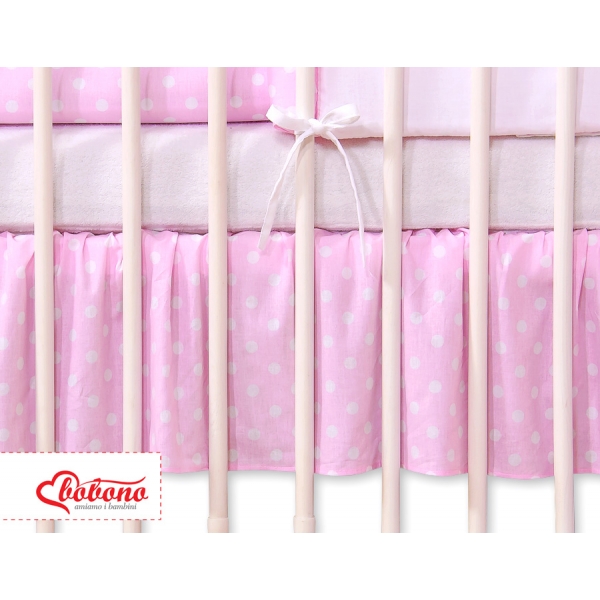 Fest gefaltete Rüsche für Babybett 140x70cm - Hängende Herzen Rosa-Punktemuster