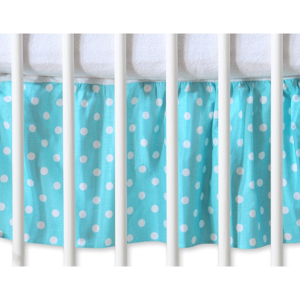 Fest gefaltete Rüsche für Babybett 140x70cm - Hängende Herzen TürkisßPunktemuster