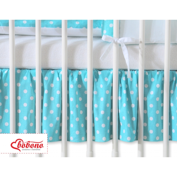 Fest gefaltete Rüsche für Babybett 140x70cm - Hängende Herzen TürkisßPunktemuster