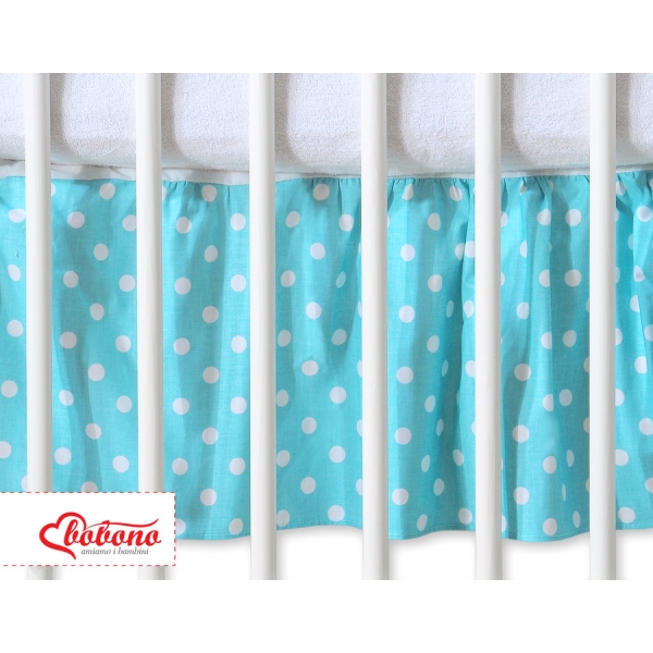 Fest gefaltete Rüsche für Babybett 140x70cm - Hängende Herzen TürkisßPunktemuster