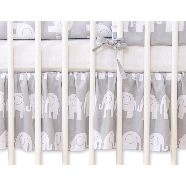 Fest gefaltete Rüsche für Kinderbett 120cm -Simple Elefanten grau