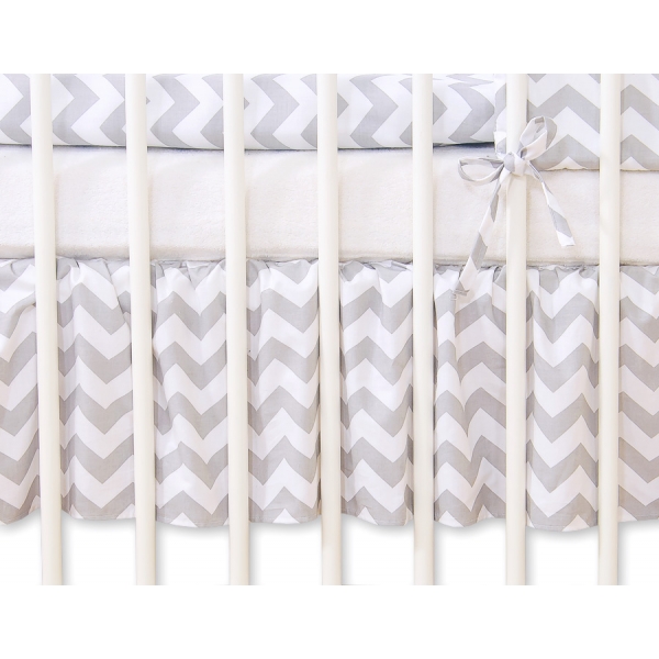 Fest gefaltete Rüsche für Kinderbett 140cm -Simple Chevron grau