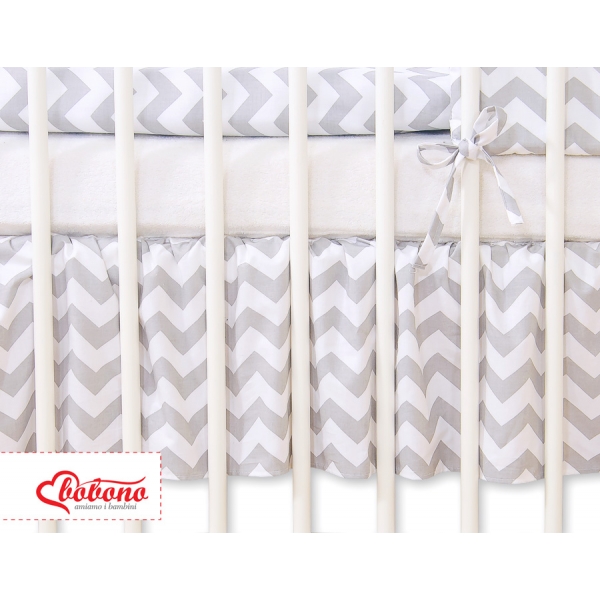 Fest gefaltete Rüsche für Kinderbett 140cm -Simple Chevron grau