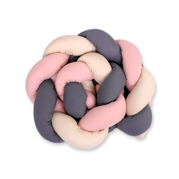 Geflochtene Bettumrandung für Babybett - beige-anthrazit-altrosa