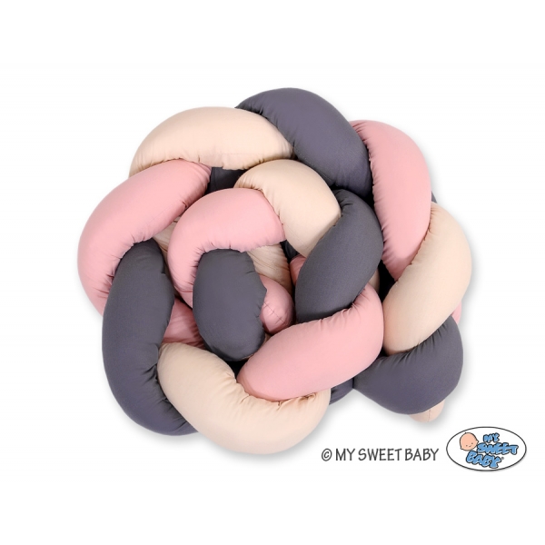 Geflochtene Bettumrandung für Babybett - beige-anthrazit-altrosa