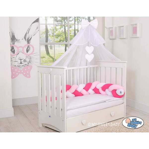Pink Geflochtene Bettschlange für Babybett - weiß-dunkelrosa - rosa