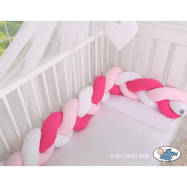 Pink Geflochtene Bettschlange für Babybett - weiß-dunkelrosa - rosa