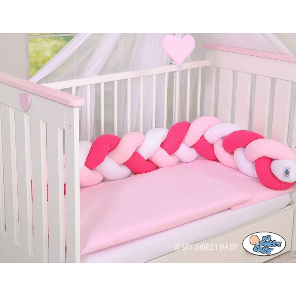 Pink Geflochtene Bettschlange für Babybett - weiß-dunkelrosa - rosa