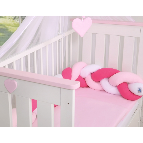 Pink Geflochtene Bettschlange für Babybett - weiß-dunkelrosa - rosa