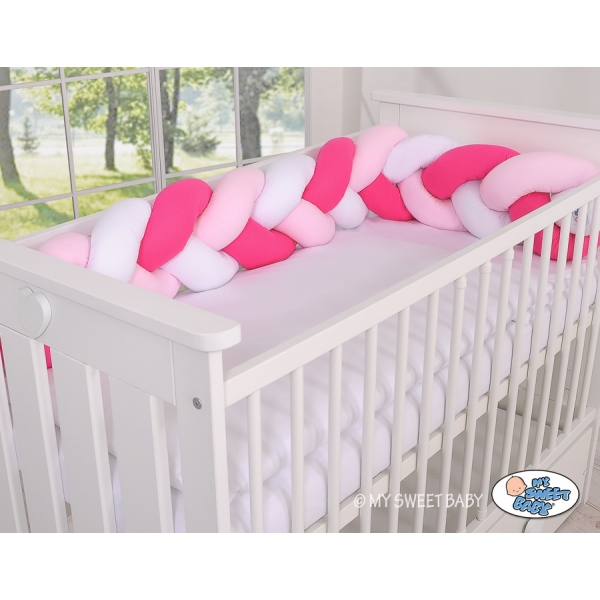 Pink Geflochtene Bettschlange für Babybett - weiß-dunkelrosa - rosa