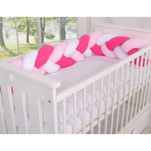 Pink Geflochtene Bettschlange für Babybett - weiß-dunkelrosa - rosa