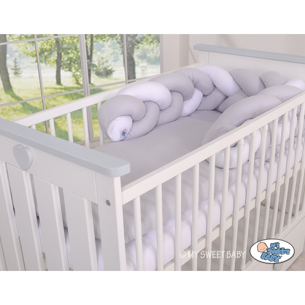 Geflochtene Bettschlange für Babybett - weiß - grau 180 cm