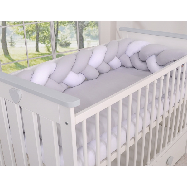 Geflochtene Bettschlange für Babybett - weiß - grau 180 cm