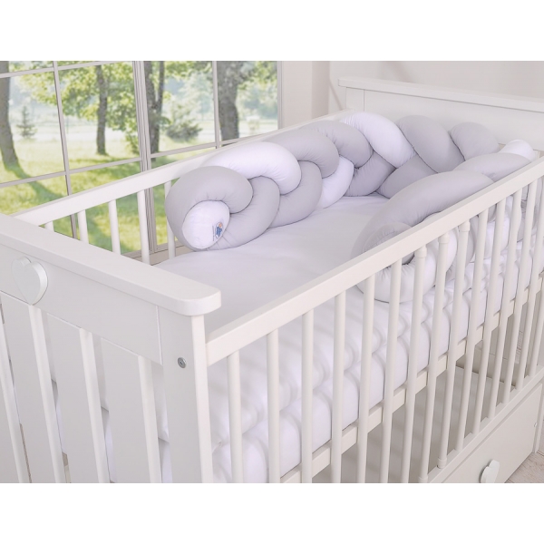 Geflochtene Bettschlange für Babybett - weiß - grau 180 cm