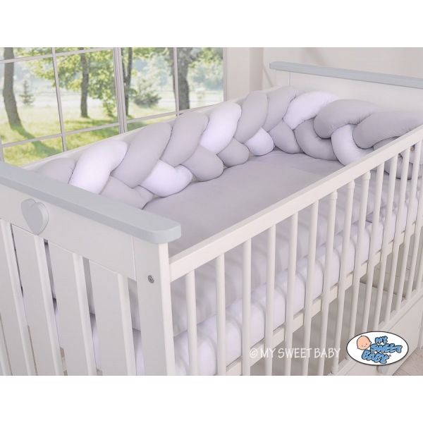 Geflochtene Bettschlange für Babybett - weiß - grau 180 cm