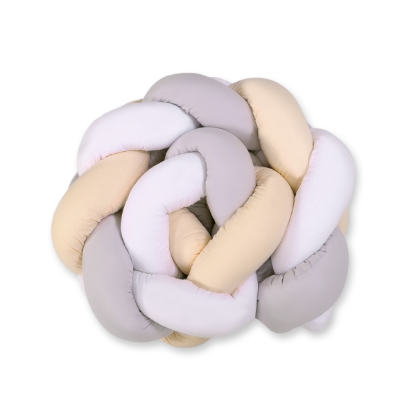 Geflochtene Stoßfänger Bettschlange für Babybett - weiß-grau-beige